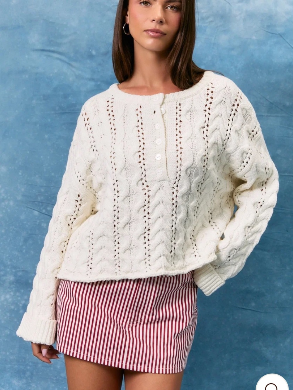 LE LIS Cable White Knit Sweater Skirt Set
